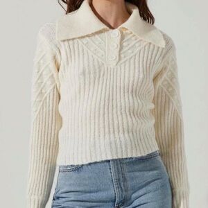 Astr Cream Ribbed Sweater with Collar